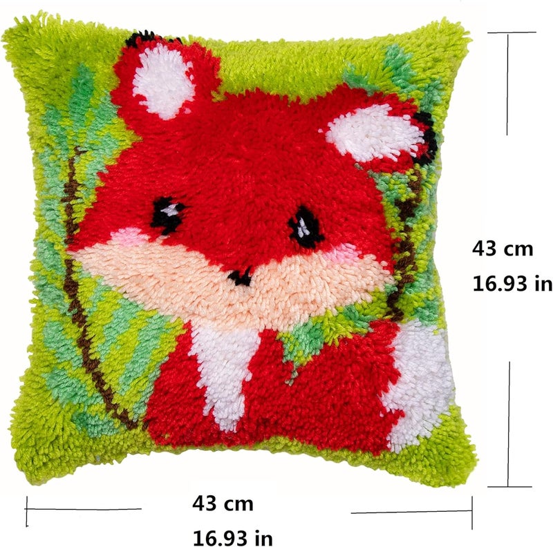 Beyond Your Thoughts DIY Latch Hook Kits Cute Red Fox Pillow Cover Pattern Printed Crochet Needlework Crafts for Kids Adults and Beginners Family Decoration 16.93 * 16.93 in BZ990 - Image 2